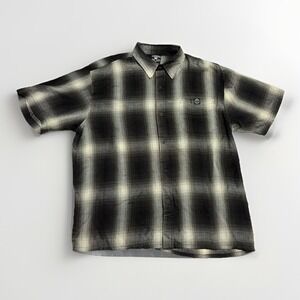 Lowrider Brand Plaid Short Sleeve Shirt Men L Black Cream Chicano West Coast OG